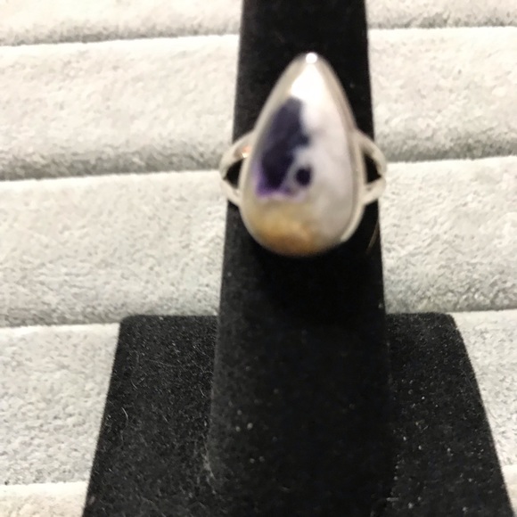 New Sterling Silver Purple Teardrop Morado Violet Flame Opal Ring Size 6.25 - Picture 11 of 14